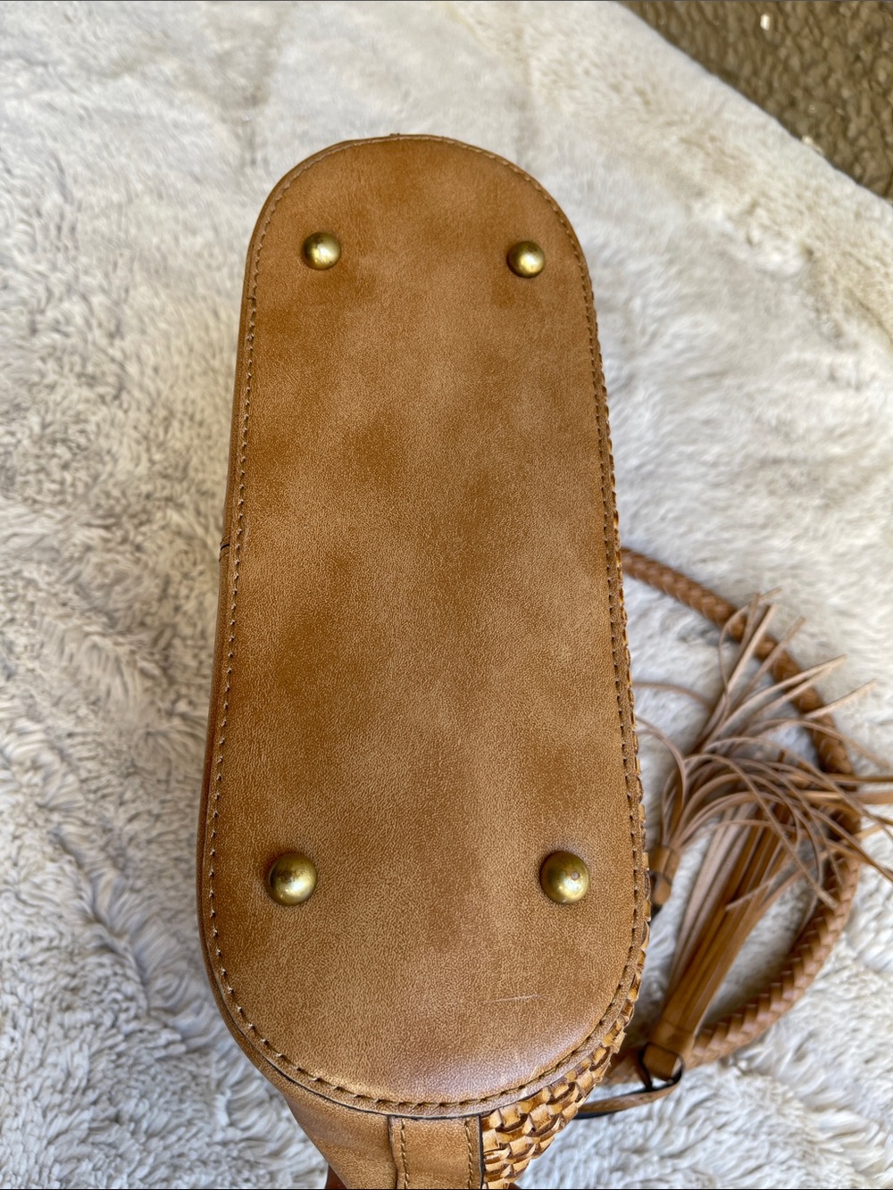 Patricia Nash Castelli Woven Leather Shoulder Bag in Tan with Tassel - Picture 13 of 13